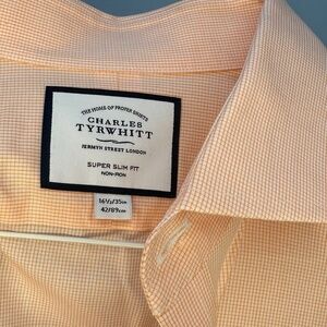 Charles Tyrwhitt Men’s Long Sleeve Non-Iron Orange Check Shirt 16 1/2, 34